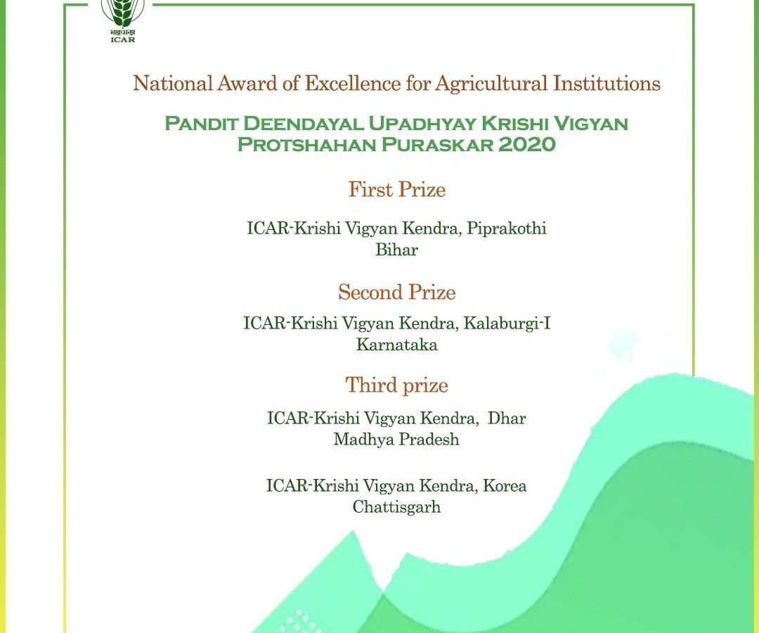 कृषि विज्ञान केन्द्र कोरिया, वर्ष 2020 के पंडित दीनदयाल उपाध्याय कृषि विज्ञान राष्ट्रीय प्रोत्साहन पुरस्कार से सम्मानित
